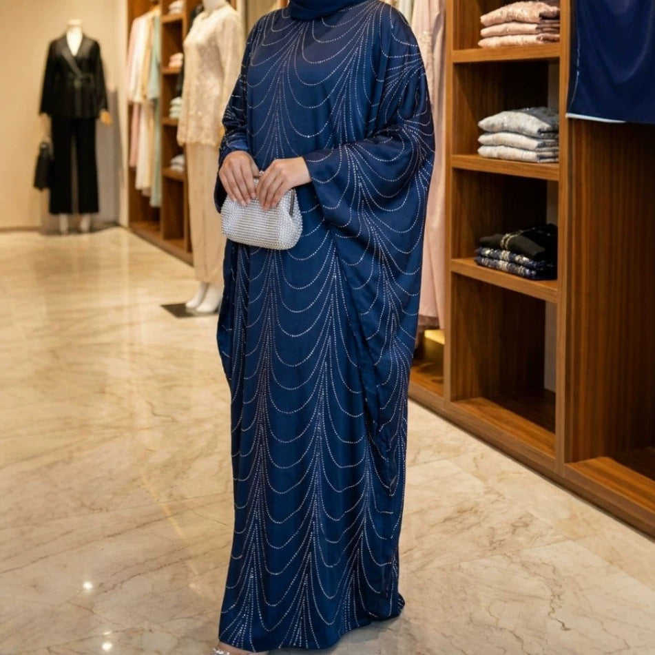 Rhinestone Loose Long Formal Batwing Sleeve Plus Size