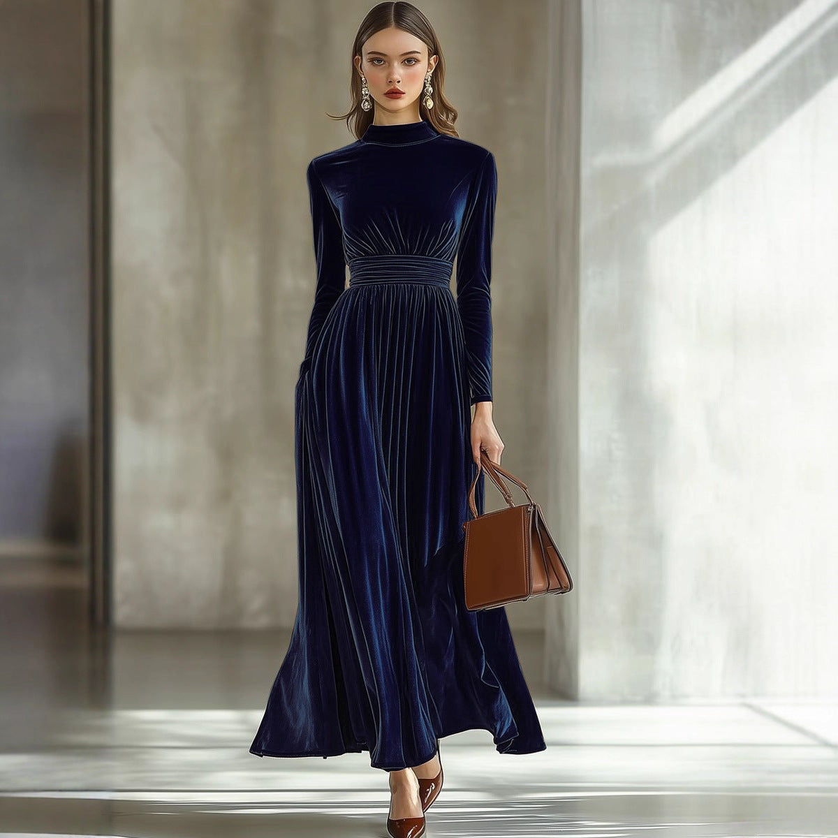 Women's Long-sleeved Waist Slimming Graceful Long Expansion Female Dress