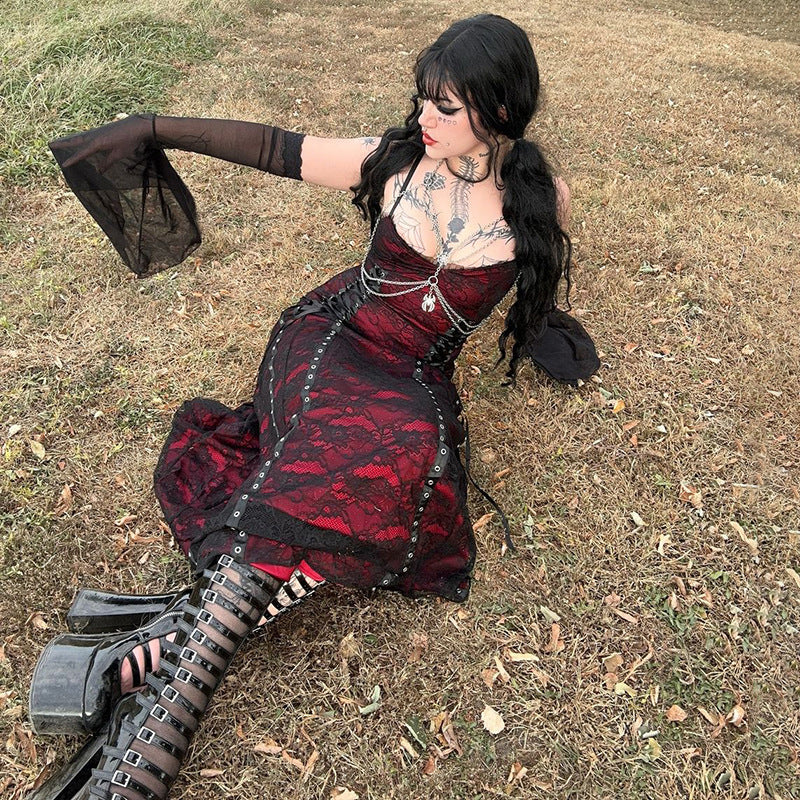 Lace Double Strap Dress Comfortable Dark Dresses