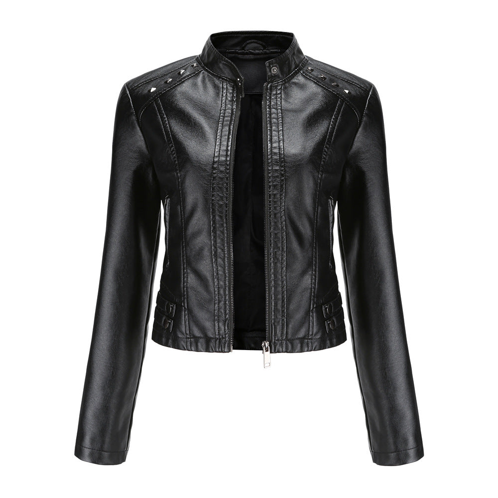 Women's Rivet Leather Long-sleeved Stand Collar Fashion Jackets