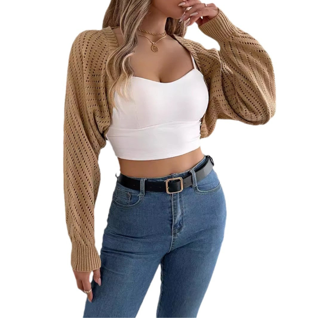 Women's Casual Solid Color Lantern Sleeve Shawl Sweaters