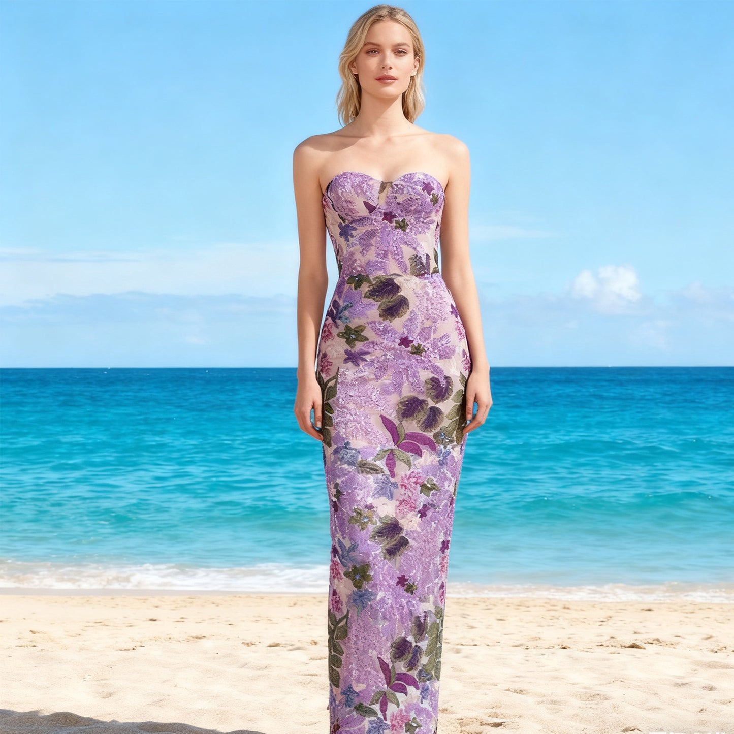 Embroidered Sequins Tube One-step Dress Sexy Dresses