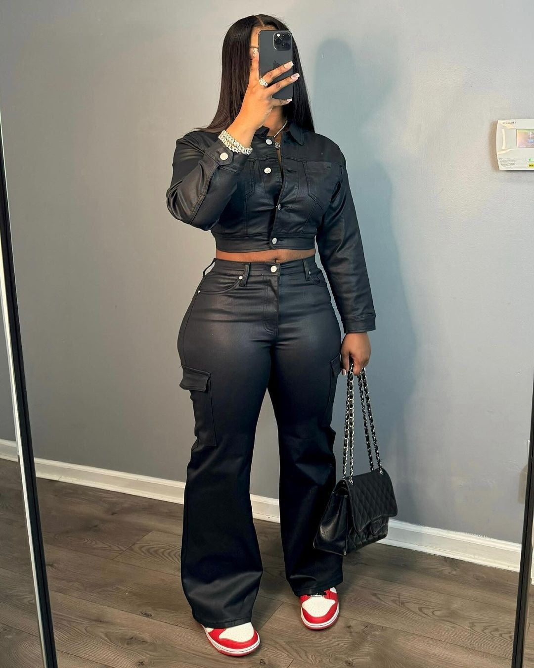 Women's Unique Glamorous Leather Sports Trousers Suits