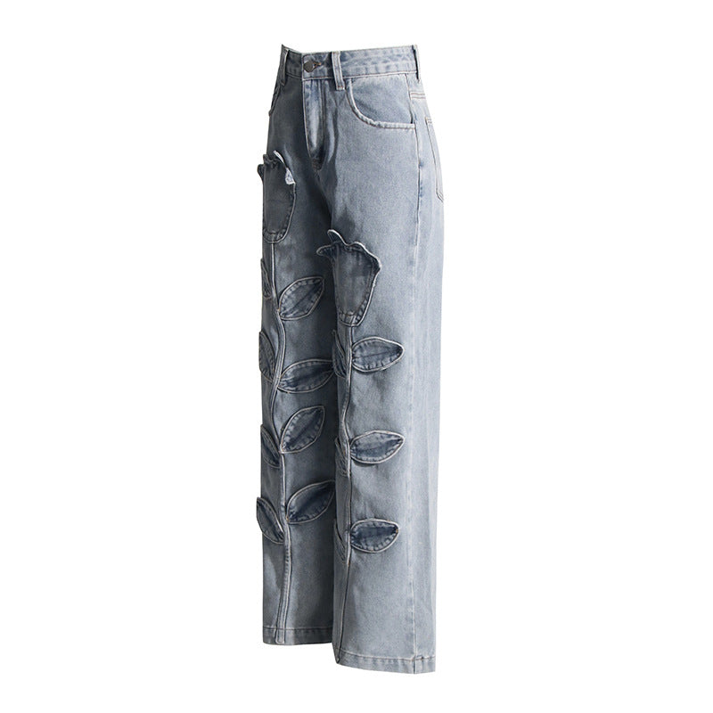 Women's Stitching Design High Waist Denim Trousers Jeans