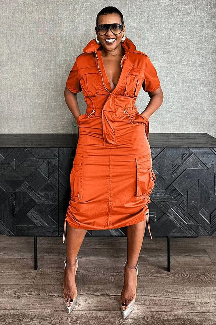 Casual Classic Beautiful Drawstring Pocket Dress Dresses