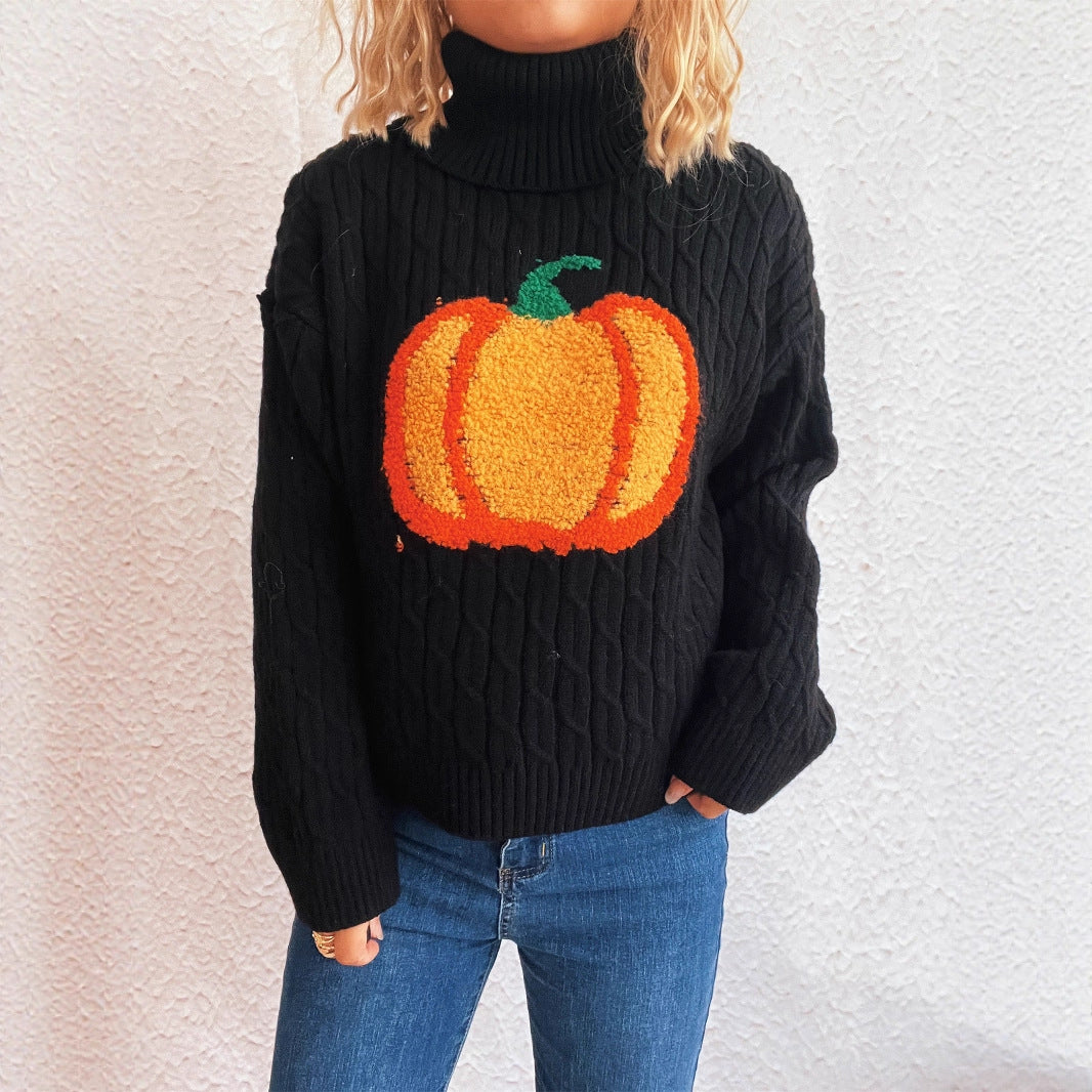 Women's Turtleneck Pumpkin Knitted Casual Fashion Commuter Sweaters