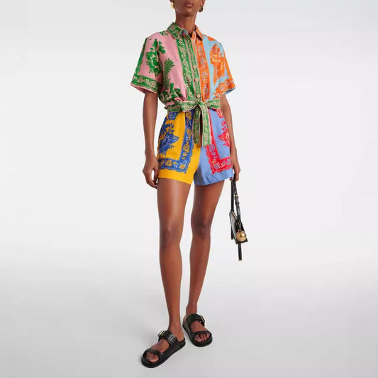 Women's Fashion Casual Linen Contrast Color Jumpsuits