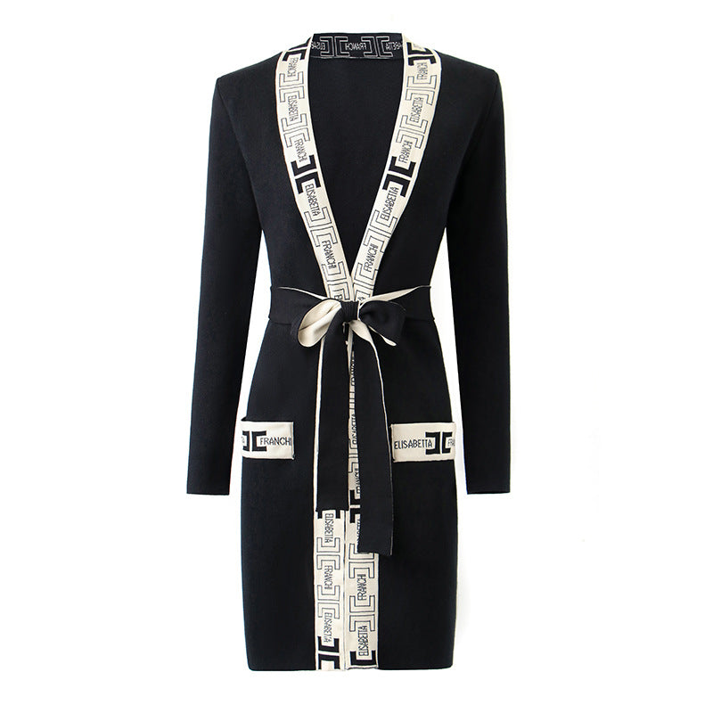 Women's Knitted Trendy Tied High Waist Midi Dress Solid Dresses