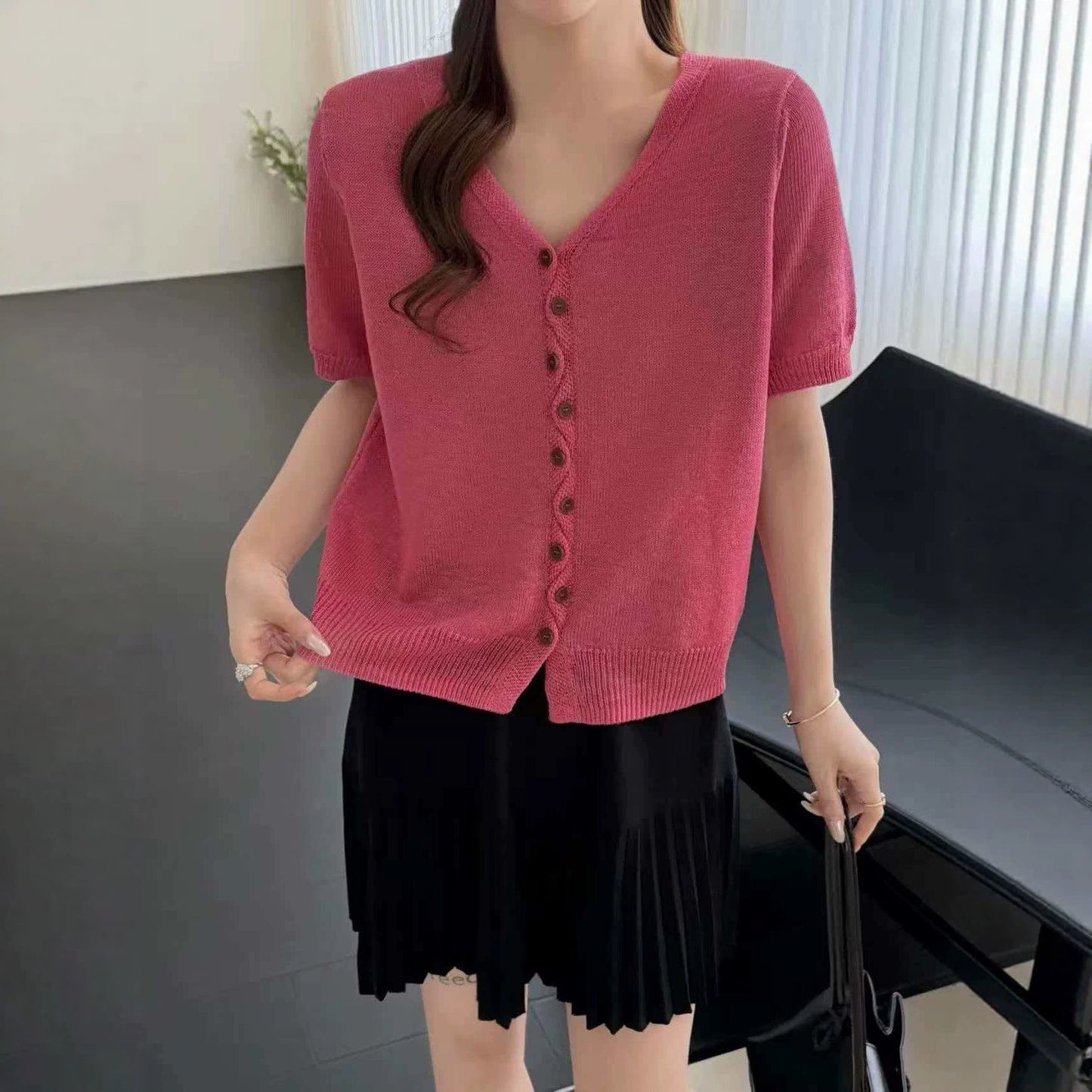 Women's Buttons Sleeve Summer Fresh Casual T-shirt Women's Sweater