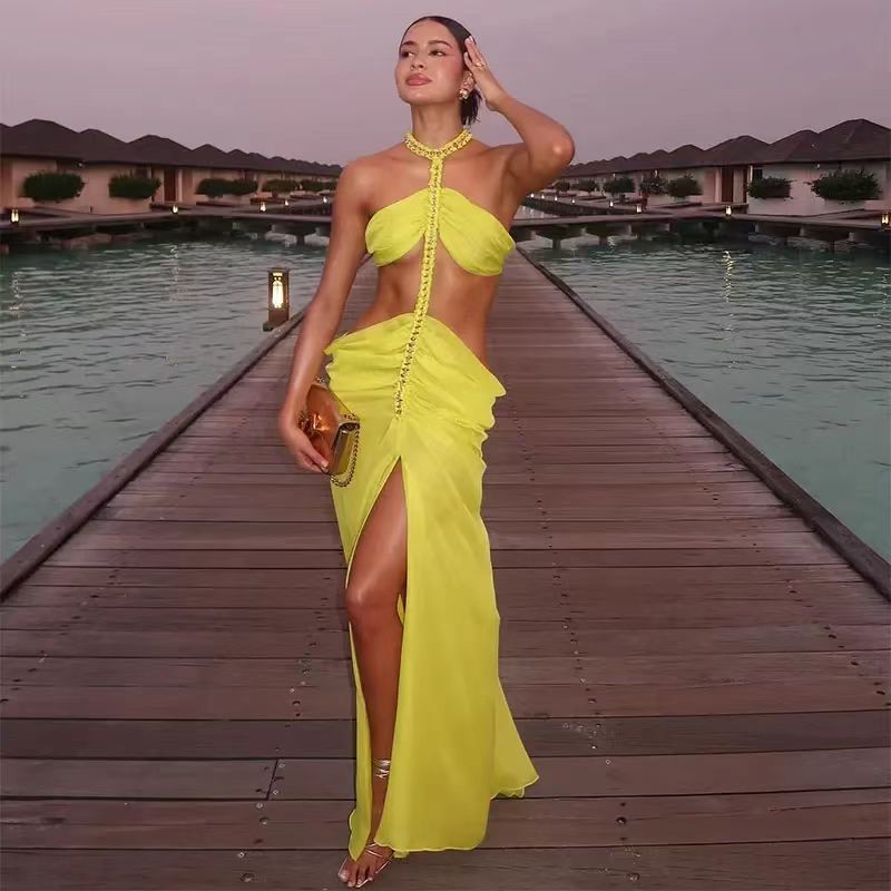 Dress Irregular Fake Two-piece Low Waist Split Dresses
