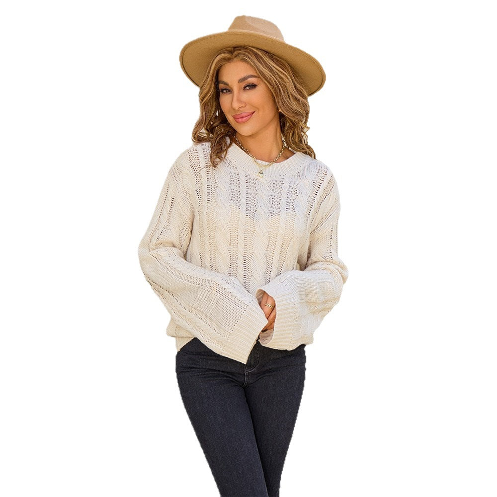 Women's Solid Color Twist Round Neck Loose Sweater