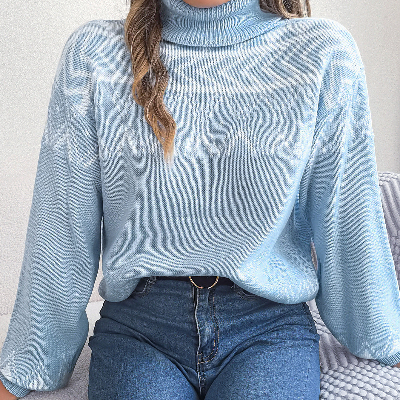 Women's Ethnic Style Retro Jacquard Lantern Sleeve Sweater