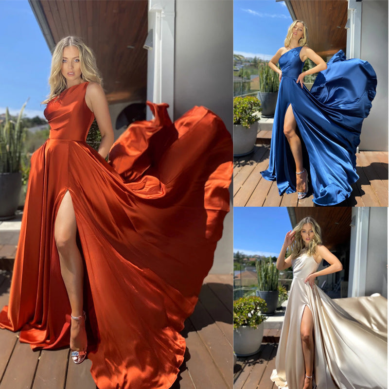 Women's Spring Sexy Oblique Shoulder Slim Large Dress