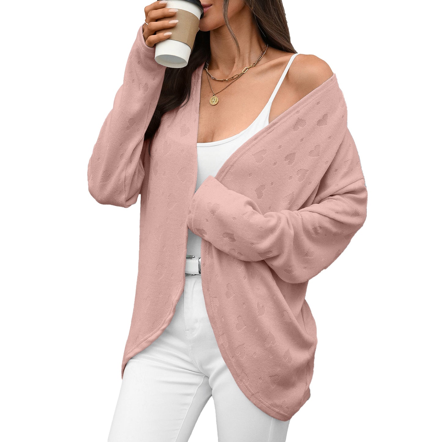 Solid Color Long Sleeve Knitted Jacquard Women's Sweater