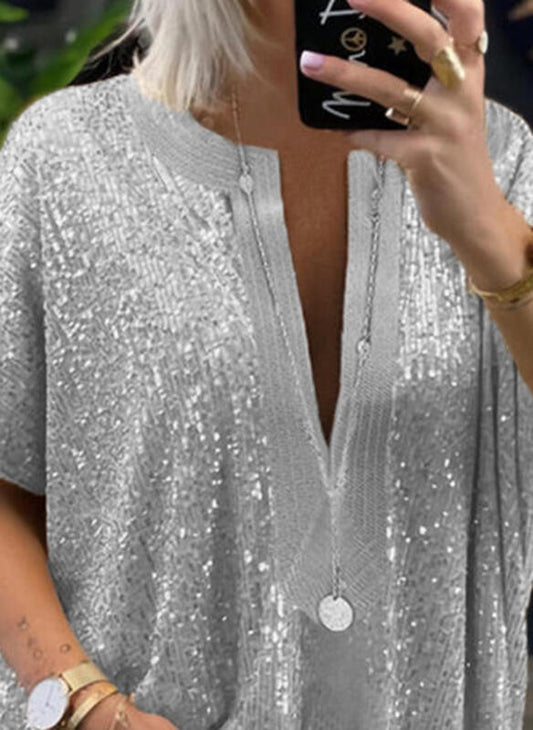 Popular Loose Sequins Sleeve Casual Shirt Blouses