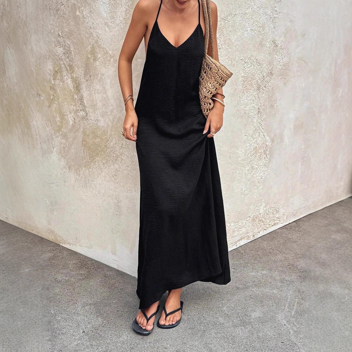 Women's Source Solid Color Sleeveless Loose Beach Seaside Creative Spaghetti Dress