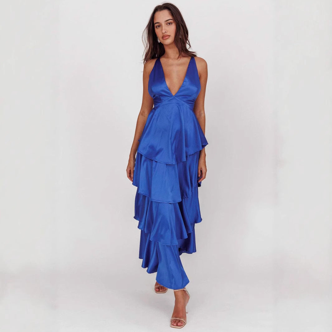 Women's Fashion Sexy Backless French Strap High Waist Dress