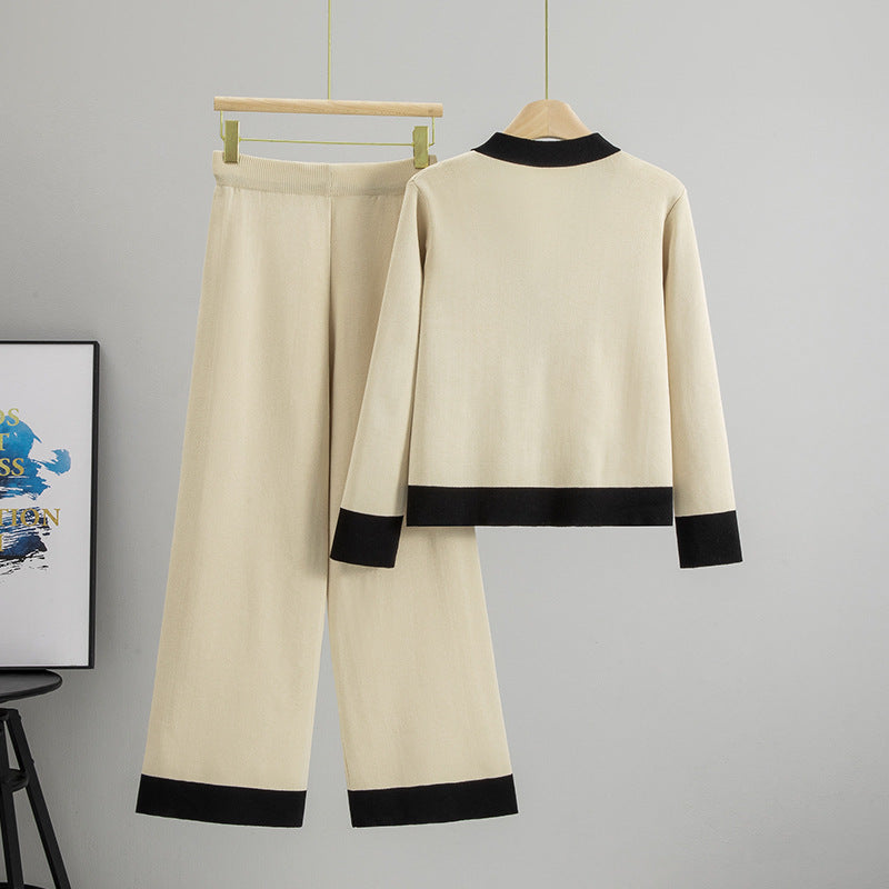 Women's Autumn Contrast Color Knitted Loose-fitting Two-piece Fashion Casual Suit