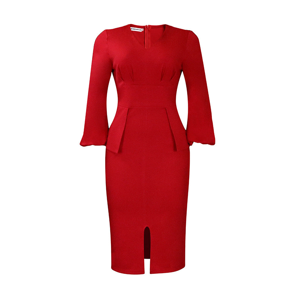 Women's Puff Sleeve Slit Pencil African Dress