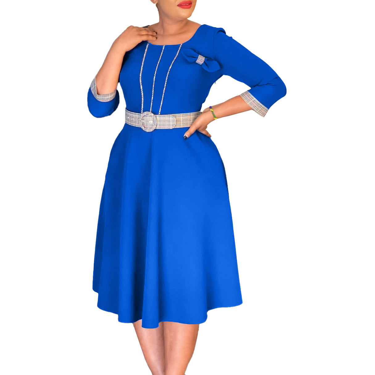 Women's Fashion Elegant Round Neck Stitching African Dresses