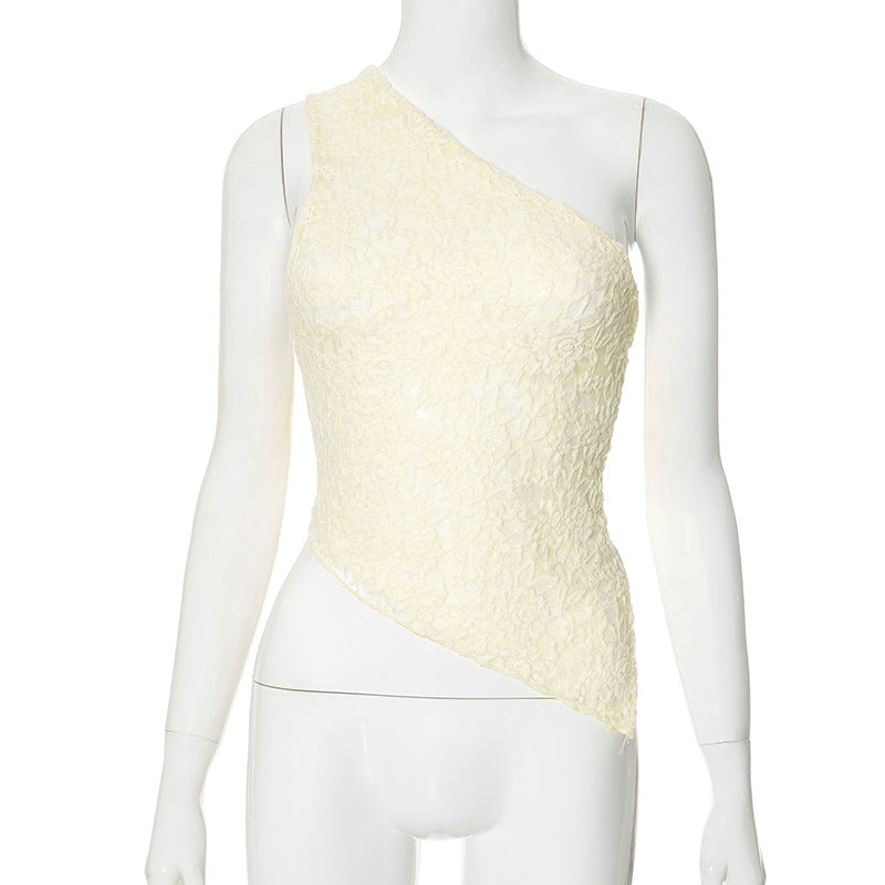 Women's Solid Color Midriff Outfit Asymmetric Diagonal Blouses