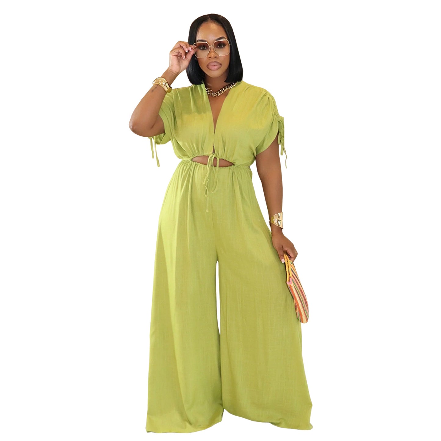 Women's Fashion Wear Casual Solid Color Wide Jumpsuits