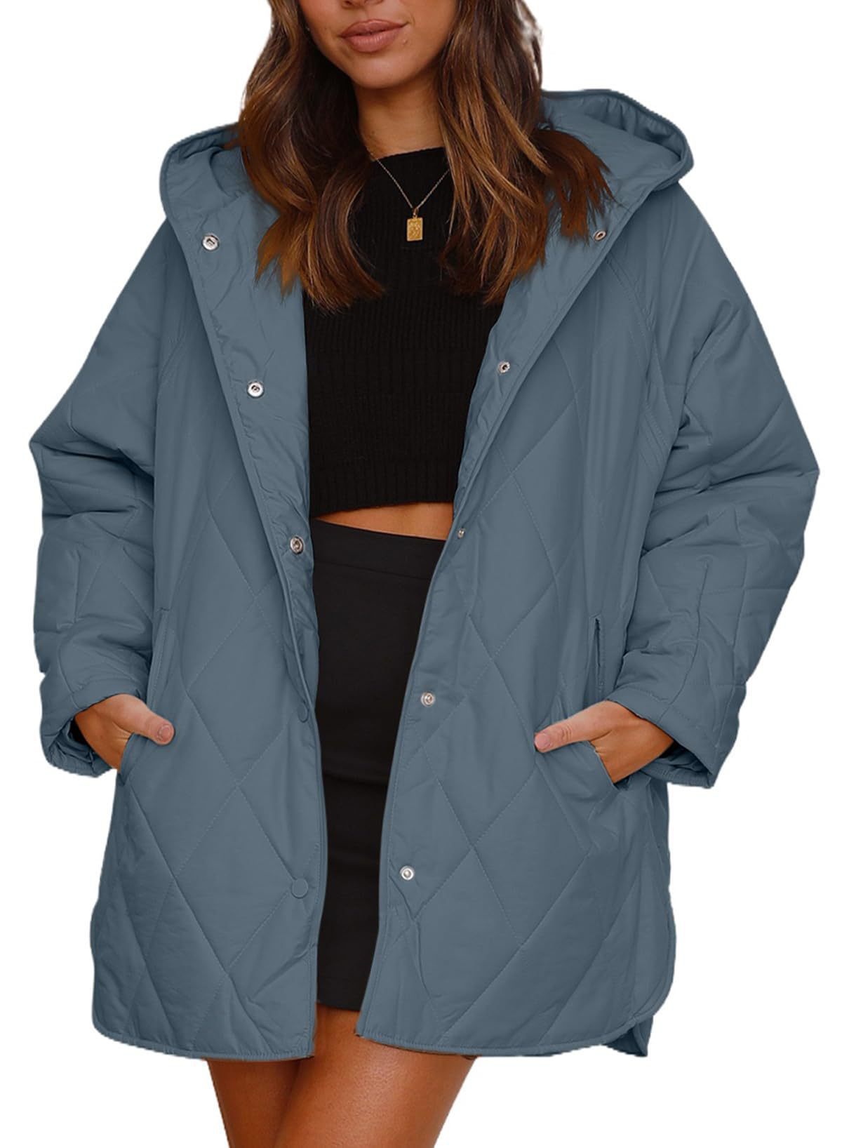 Women's Winter Casual Diamond Quilted Hooded Lightweight Coats