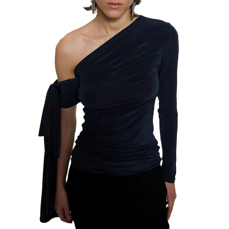 Women's Autumn French Minority Diagonal Collar Asymmetric Blouses