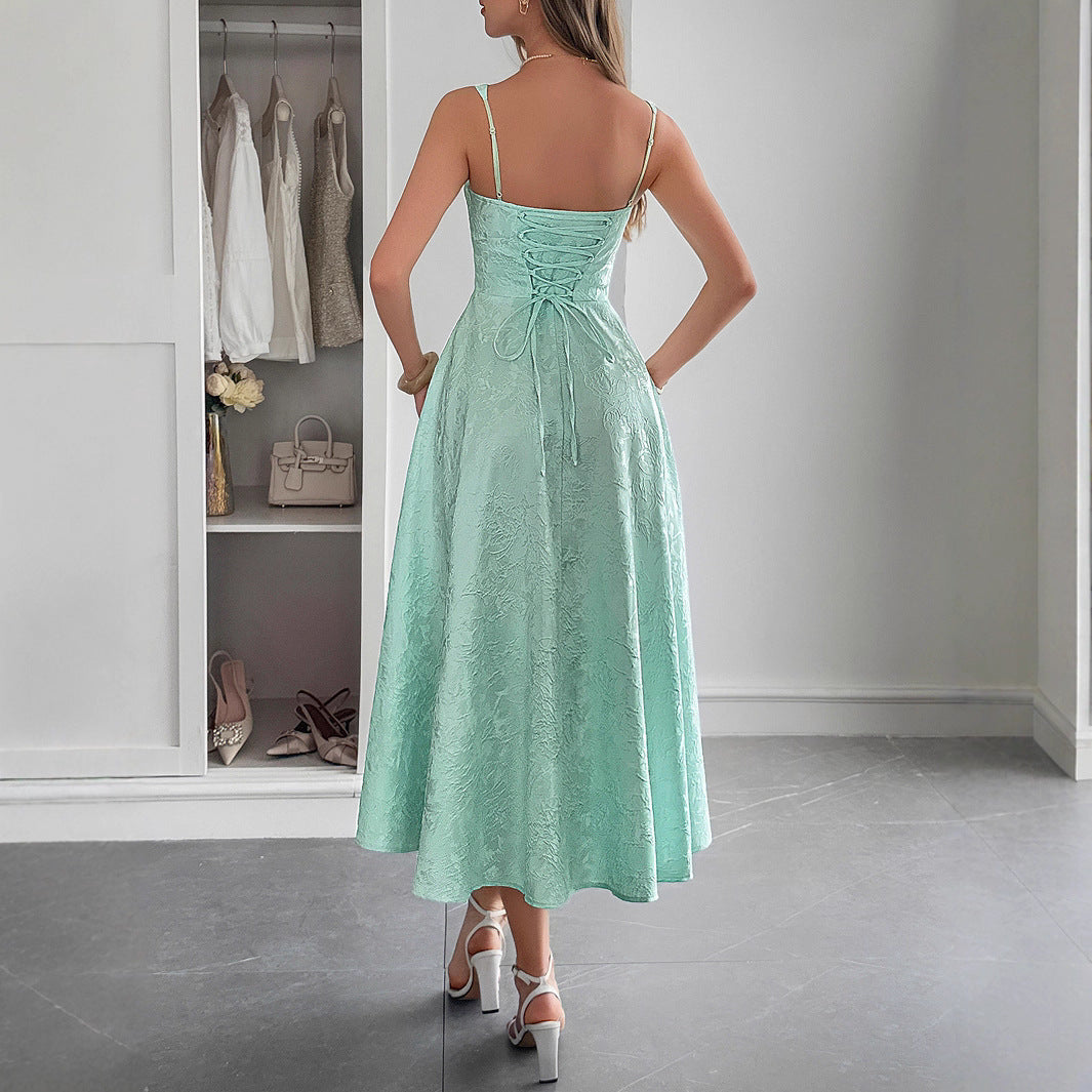 Women's Summer Elegant Graceful Strap Jacquard Maxi Dress