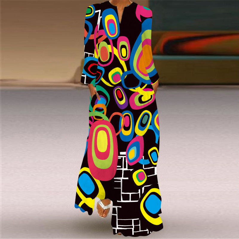 Women's Pretty Printed Long-sleeved Dress Small Dresses
