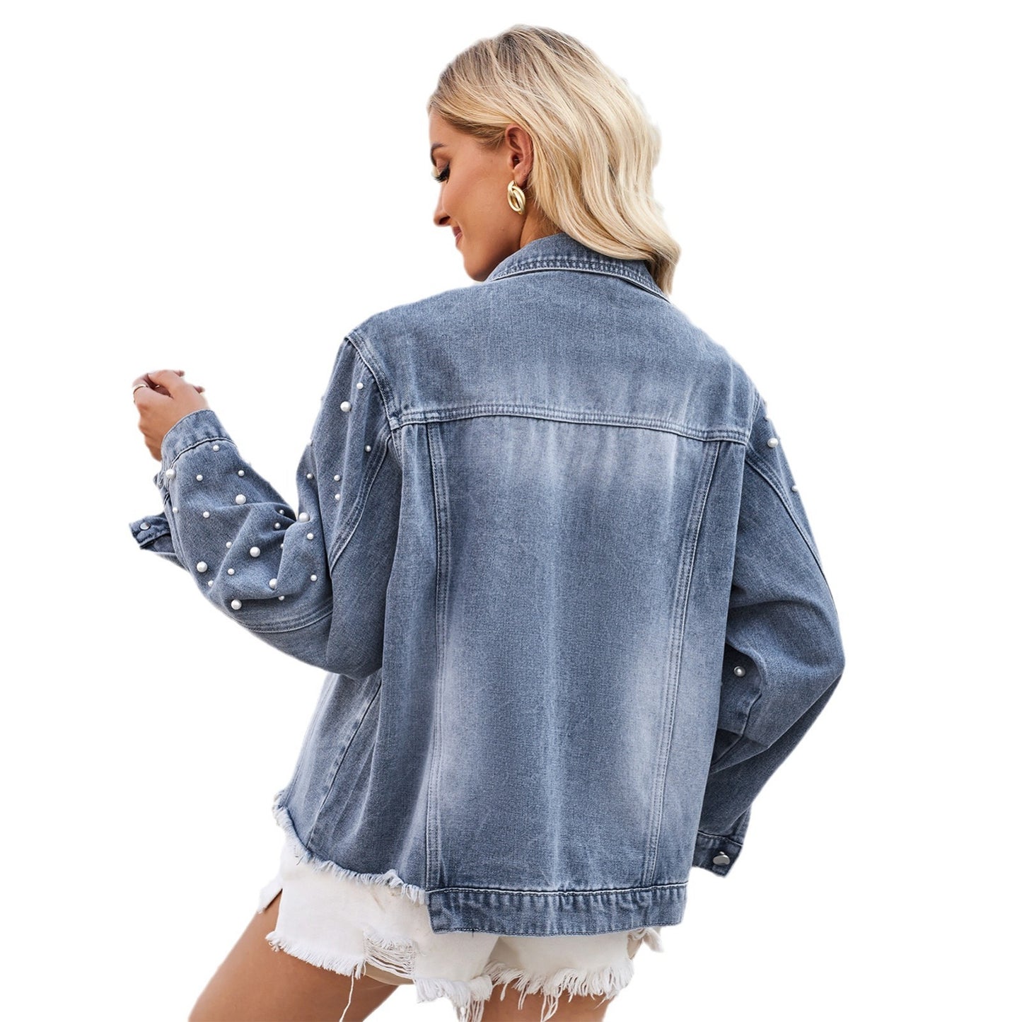 Women's Spring Washed Bead Long Sleeve Casual Jackets