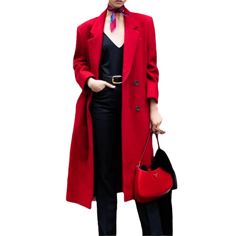 Women's Woolen Trench Overcoat Casual Long Coats