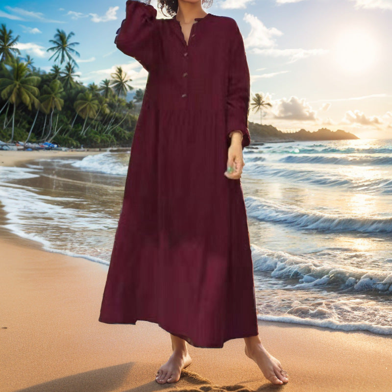 Women's Large Loose Long Stand Collar Open Tube Solid Dress