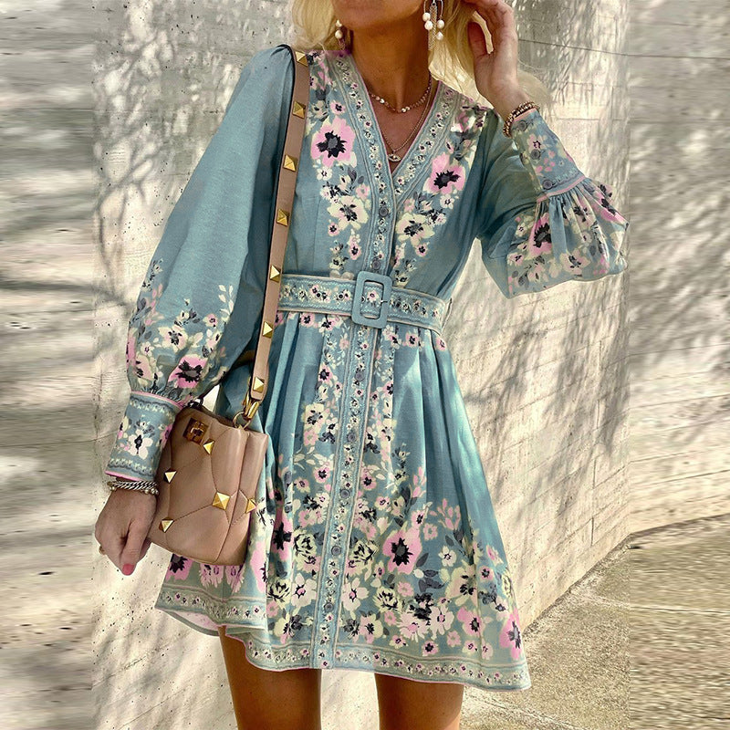 Women's Autumn Long Sleeve Loose Print Bohemian Dresses