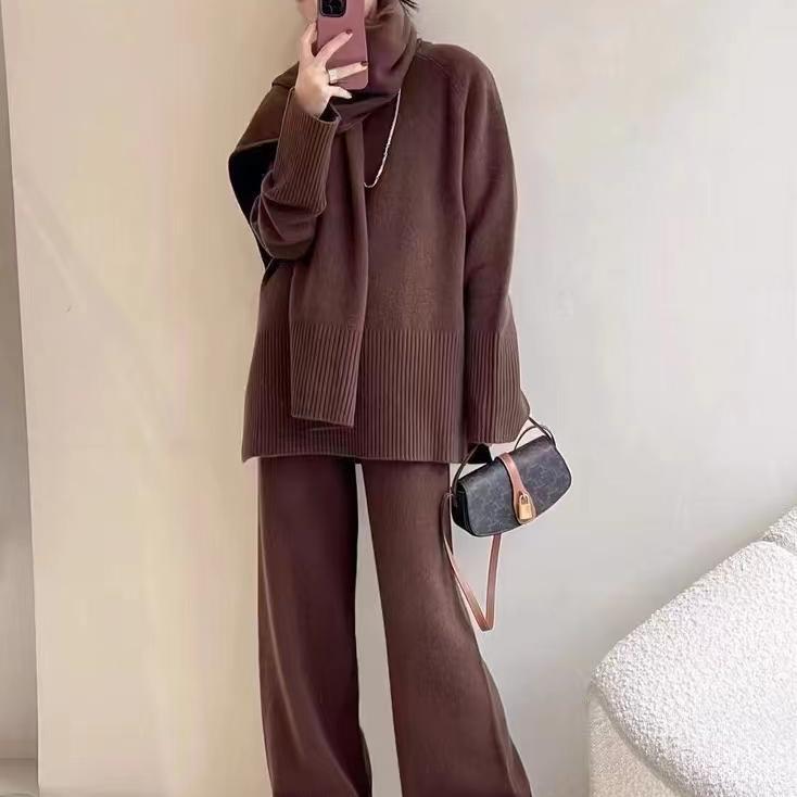 Loose Slimming Style Wide Leg Scarf Suits