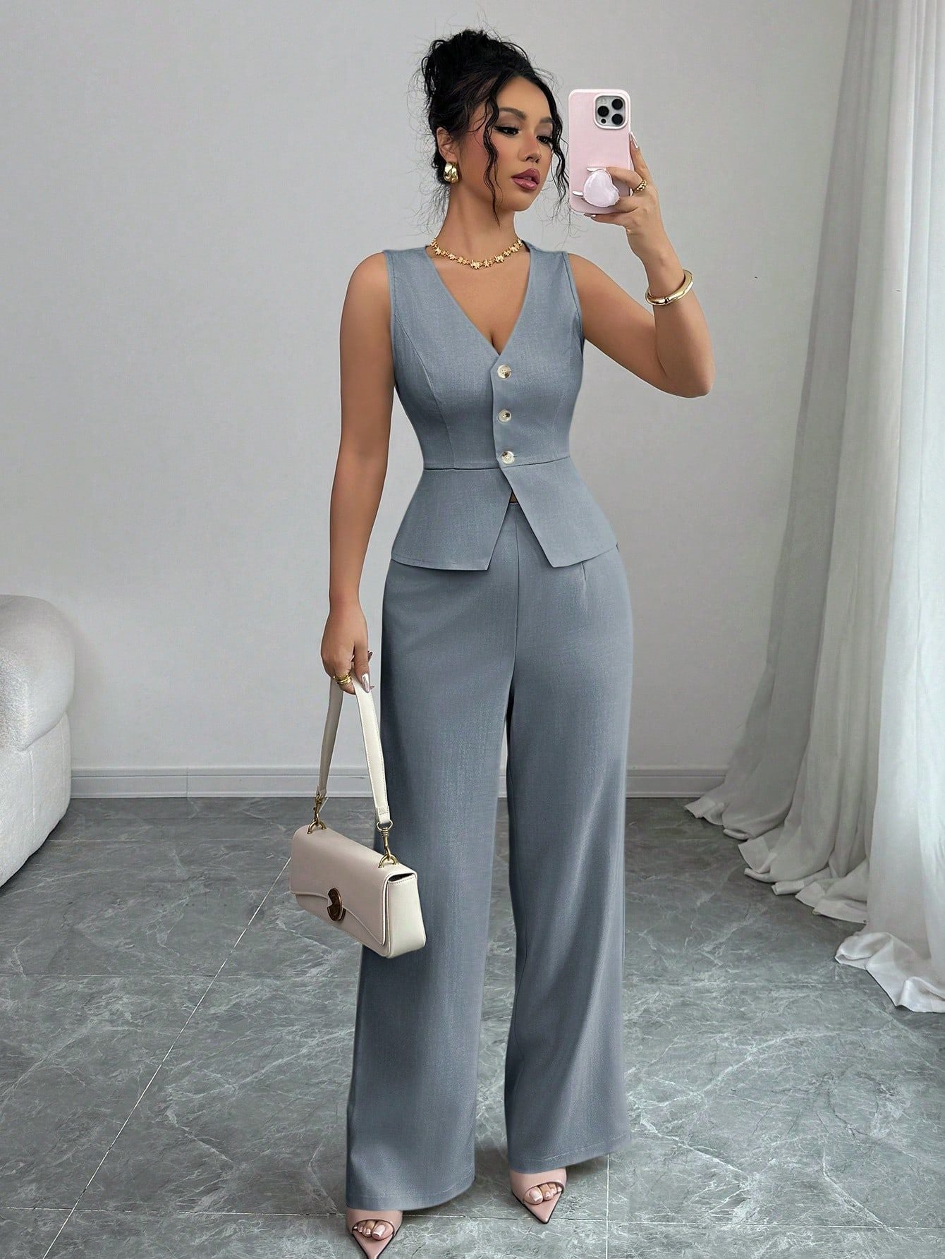 Women's Summer Solid Color Sleeveless Slim Fit High Vests