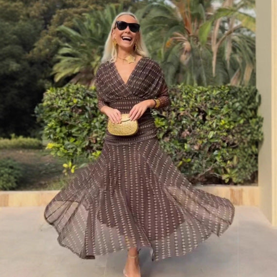 Collar Mesh Oversized Swing Dress Long Sleeve Including Dresses