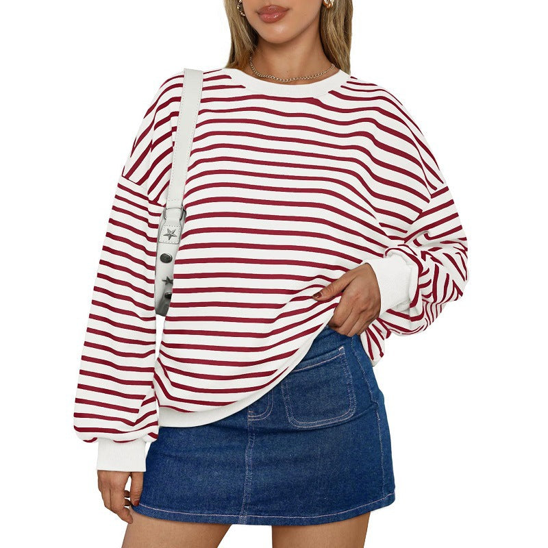 Graceful Elegant Women's Striped Long Sleeve Women's Sweater, Sweater