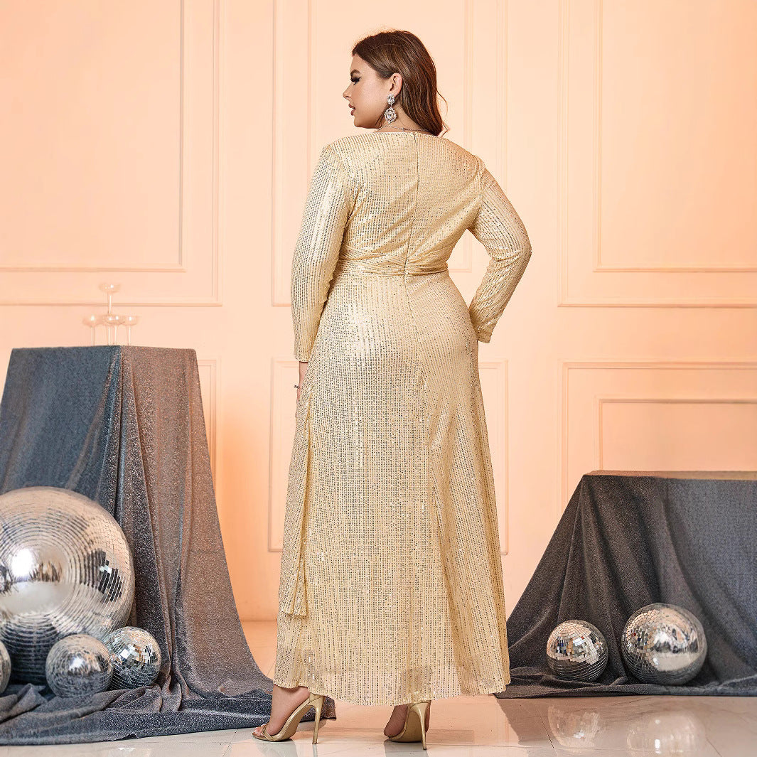 Women's Fashionable Elegant Pure Color Sequins Long Evening Dresses