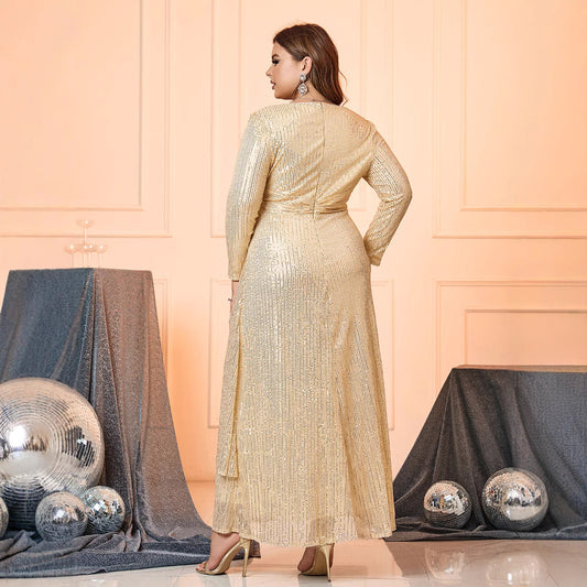 Women's Fashionable Elegant Pure Color Sequins Long Evening Dresses