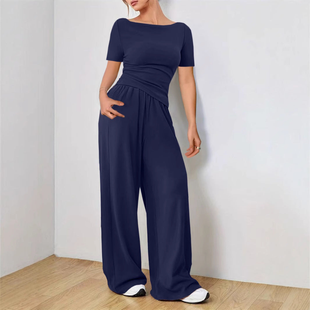 Stylish Women's Solid Color Short-sleeved Loose Fashion Casual Suit