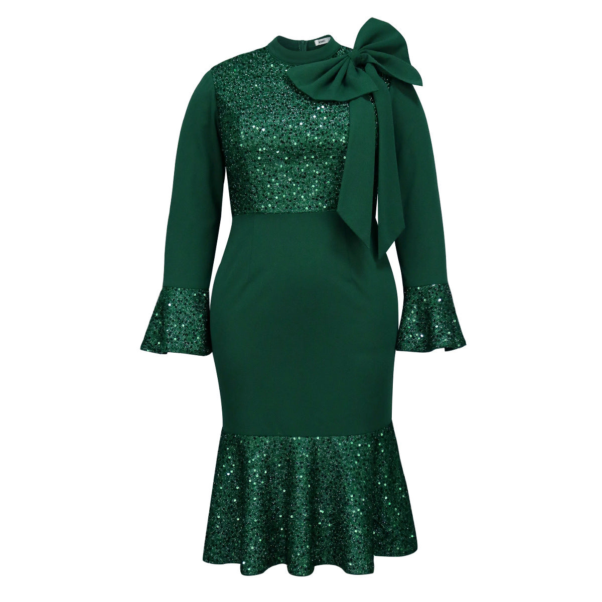 Women's Sequined Party Style Flare Sleeve Bow Dresses