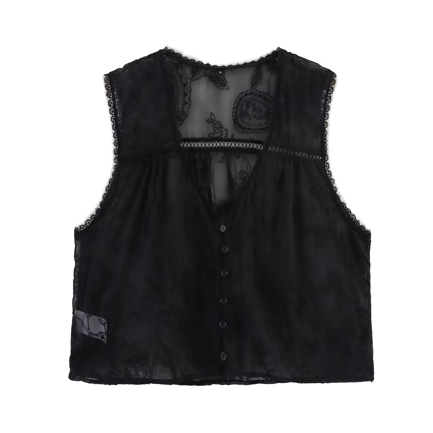 Women's Fashion Vertical Lace Embroidered Decorative Sleeveless Vests