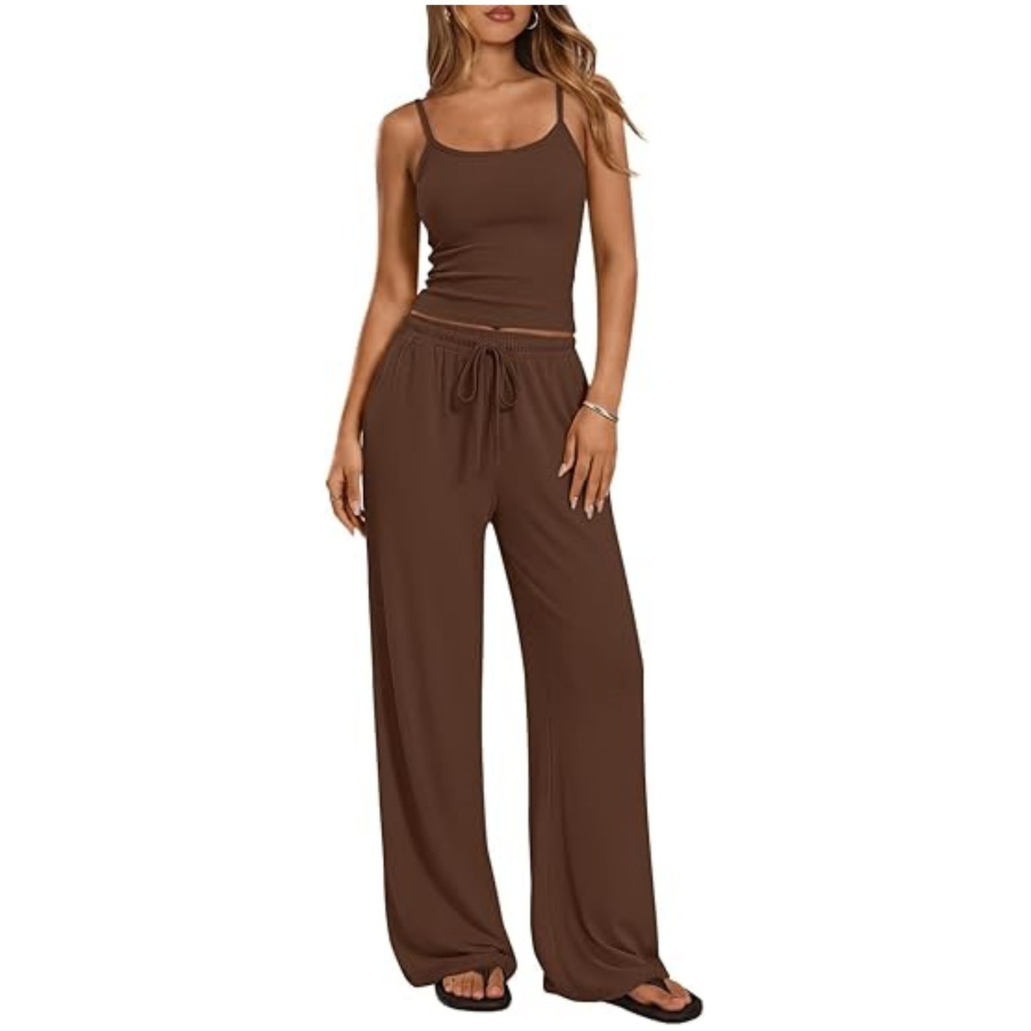 Women's Solid Color Camisole Wide Leg Set Suits
