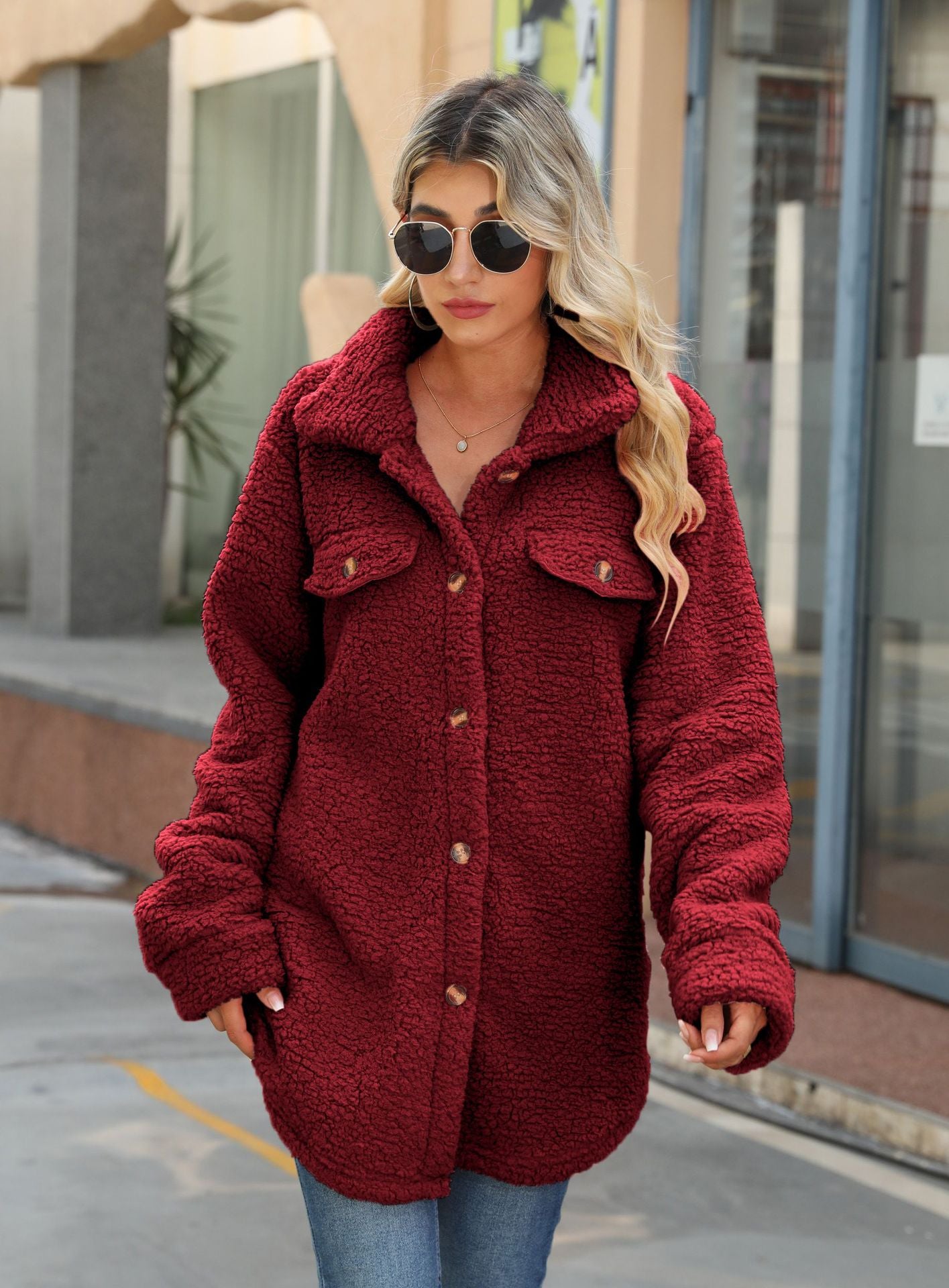 Women's Lapel Long Sleeve Loose Breasted Faux Coats