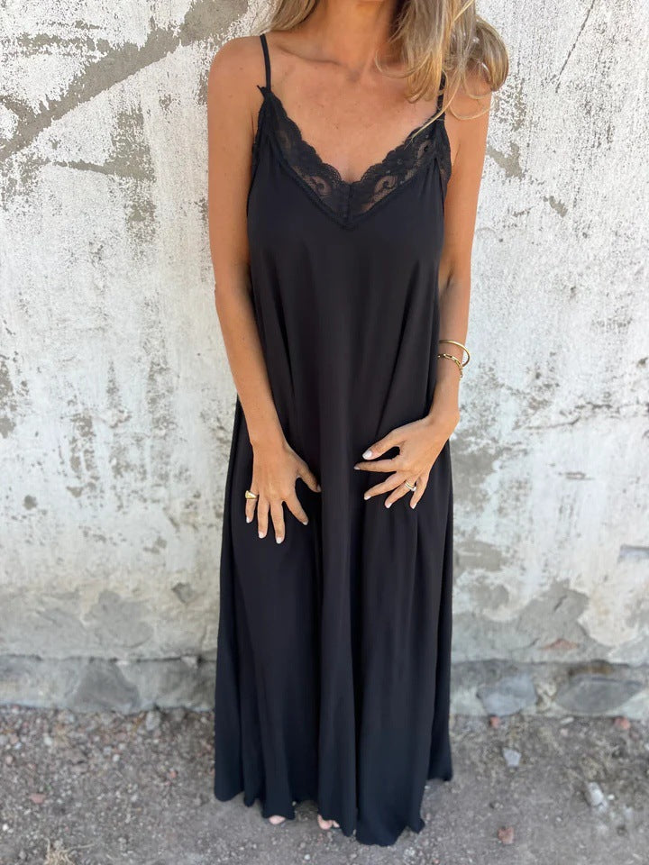 Sexy Sling Nightdress Solid Color Long Dress