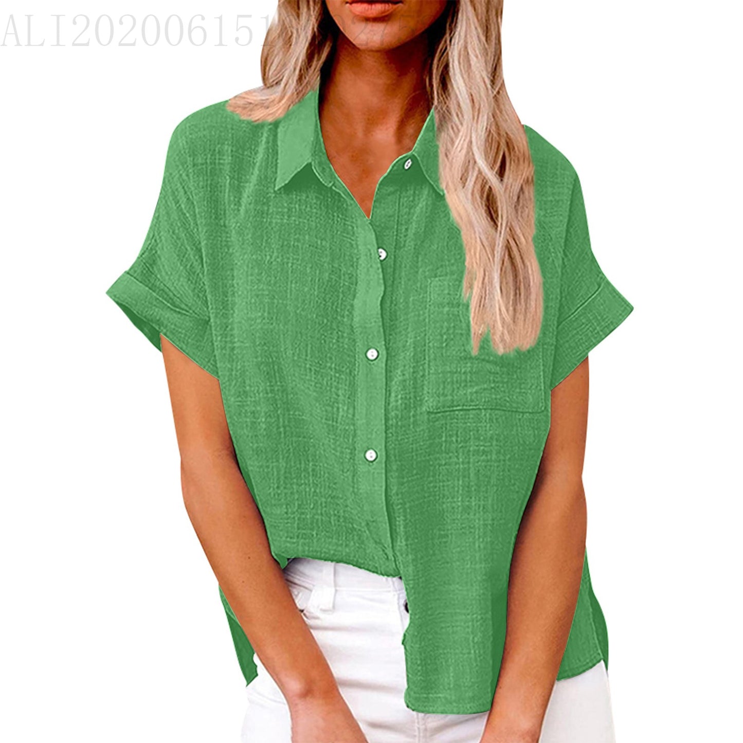 Women's Solid Color Linen Shirt Sleeve Casual Shorts