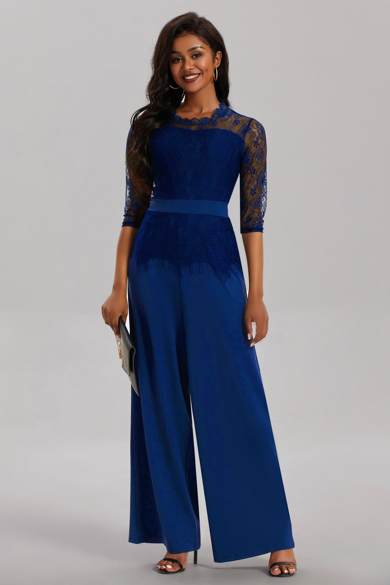 Casual Lace Stitching High Waist Pure Color Sexy Slim Pants