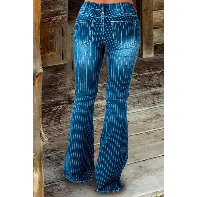 Women's Elegant Versatile Durable Stripes Bell-bottom Jeans
