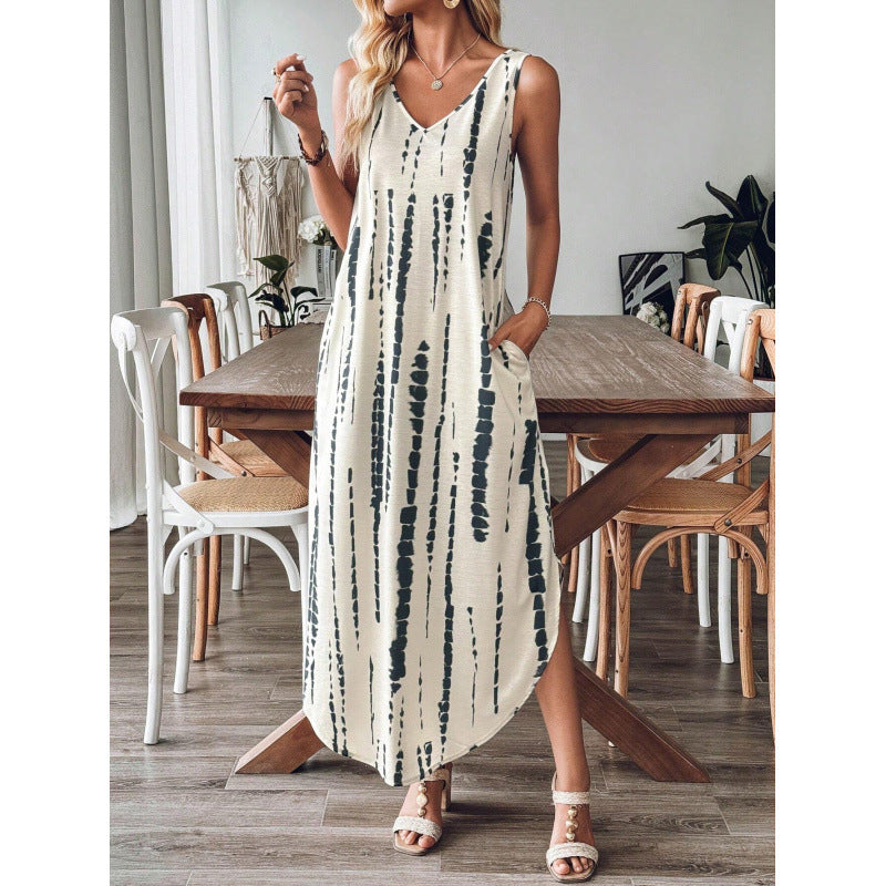 Cool Versatile Durable Printed Sleeveless Split Dress